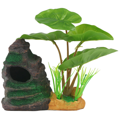 Coospider Betta Fish Tank Hideout Decoration Rocks Cave W/Hammock Leaves Pad Accessories Aquarium Tank Decorations Rockery Accessories to Sleep Rest Hide Play Breed