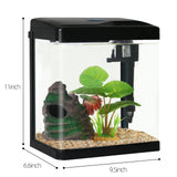 Coospider Betta Fish Tank Black 2 Gallon Small Glass Display Aquarium with 3 in1 Filter, LED Light, Decoration and Filter Sponge，Birthday Gifts